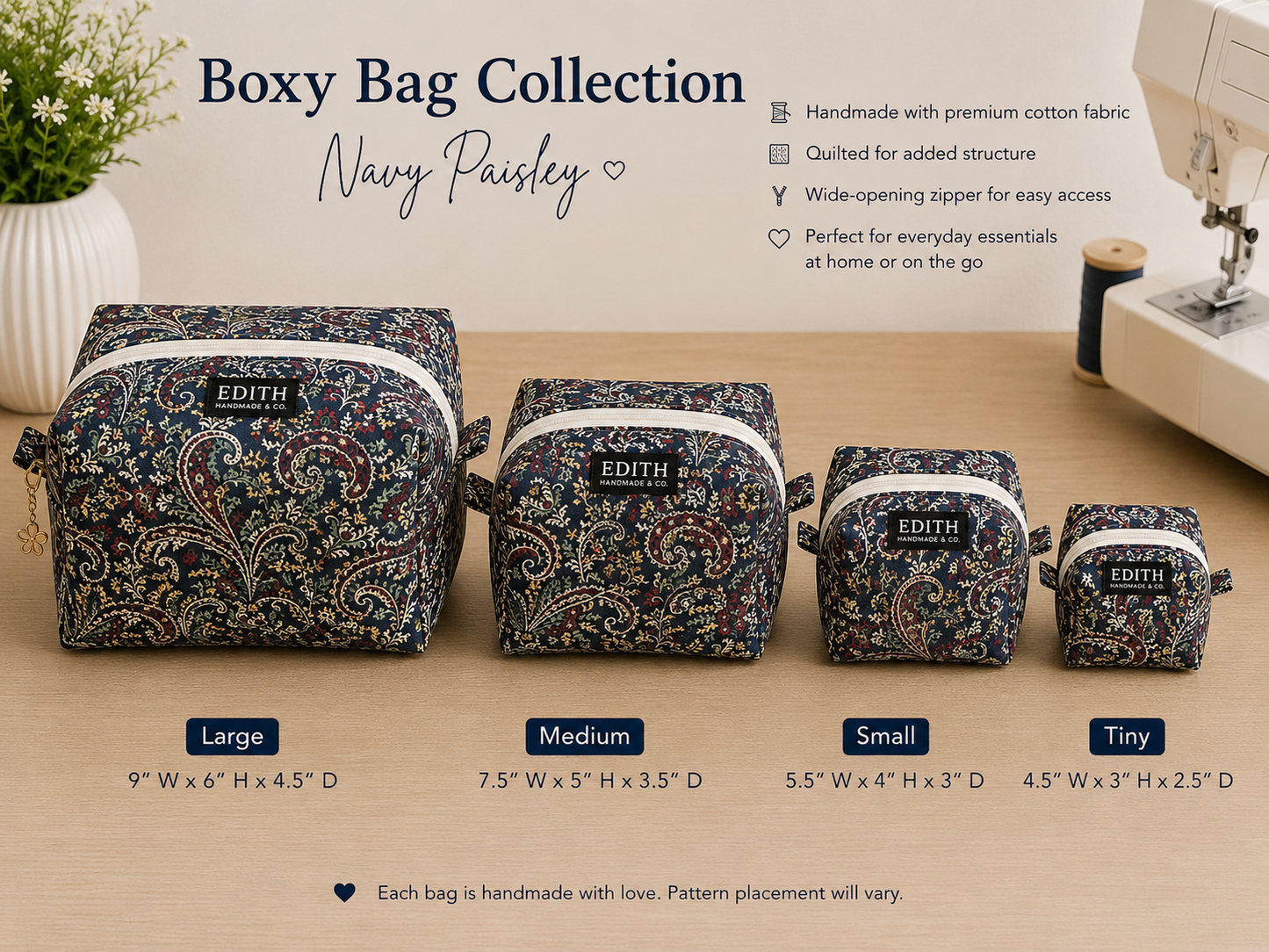 ✨ Navy Paisley Boxy Bag