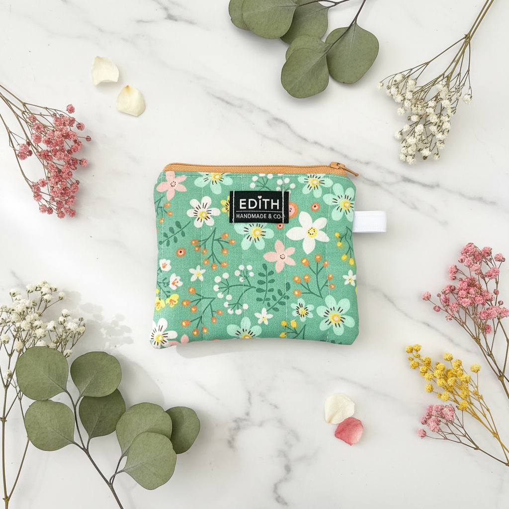 Mint bloom Zipper wallet, handmade zipper wallet