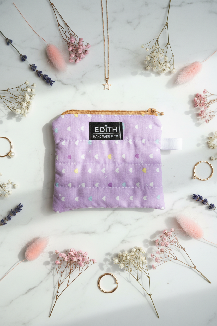 Purple Hearts Zipper wallet, handmade zipper wallet