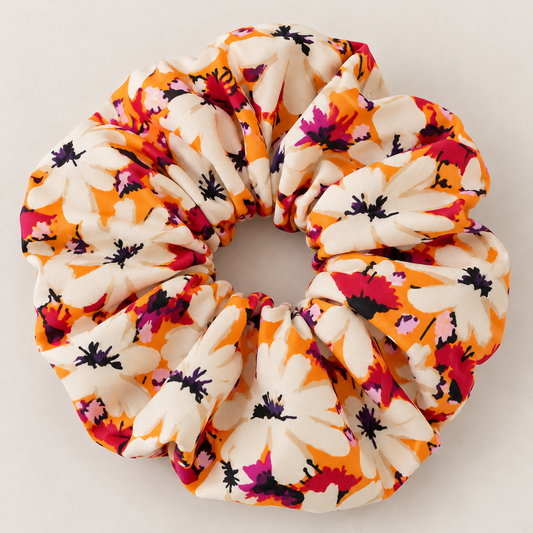 Tangerine Daisies- XL Scrunchie-November limited edition, handmade scrunchie