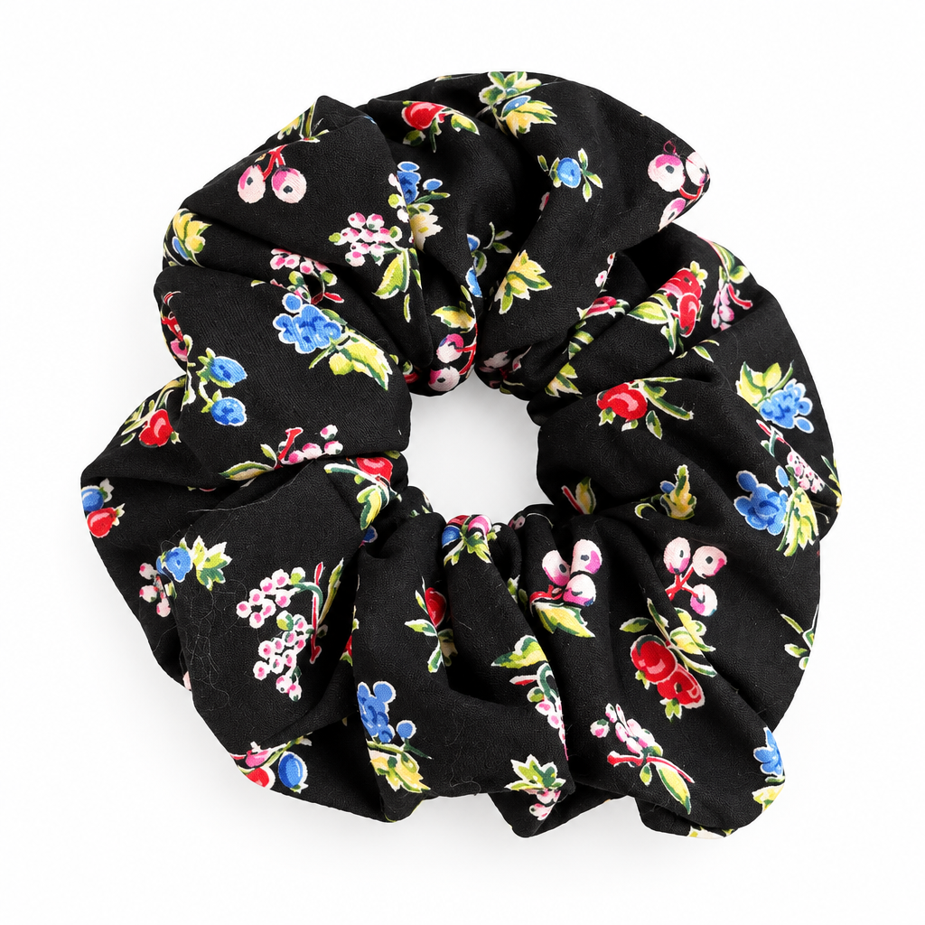 Midnight wildflower XL scrunchie, handmade scrunchie