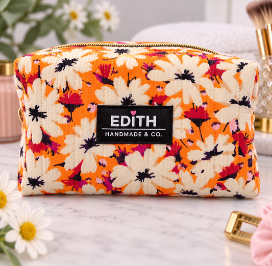 Tangerine Daisies Medium Makeup Bag, handmade makeup bag