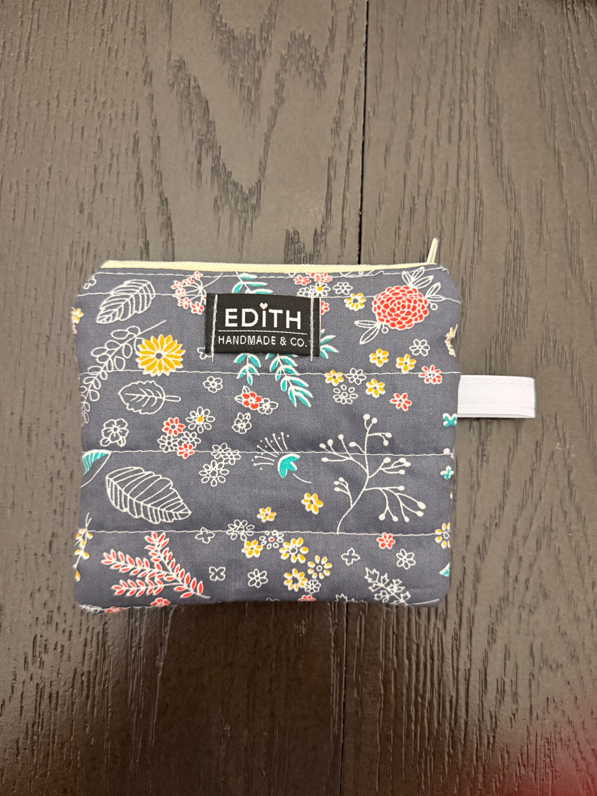 Charcoal wildflower Zipper wallet, handmade zipper wallet