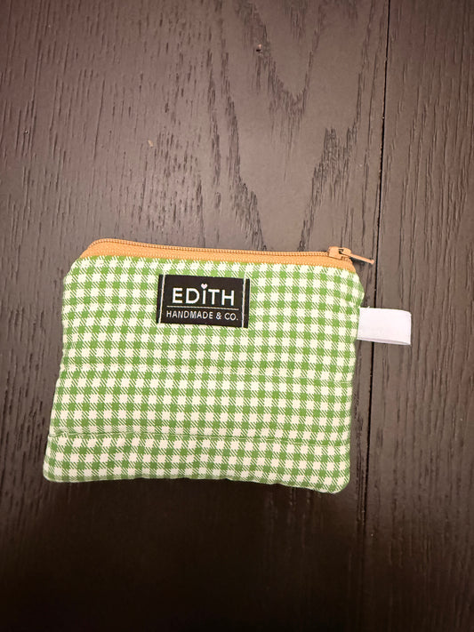 Green gingham Mini zipper wallet, handmade zipper wallet