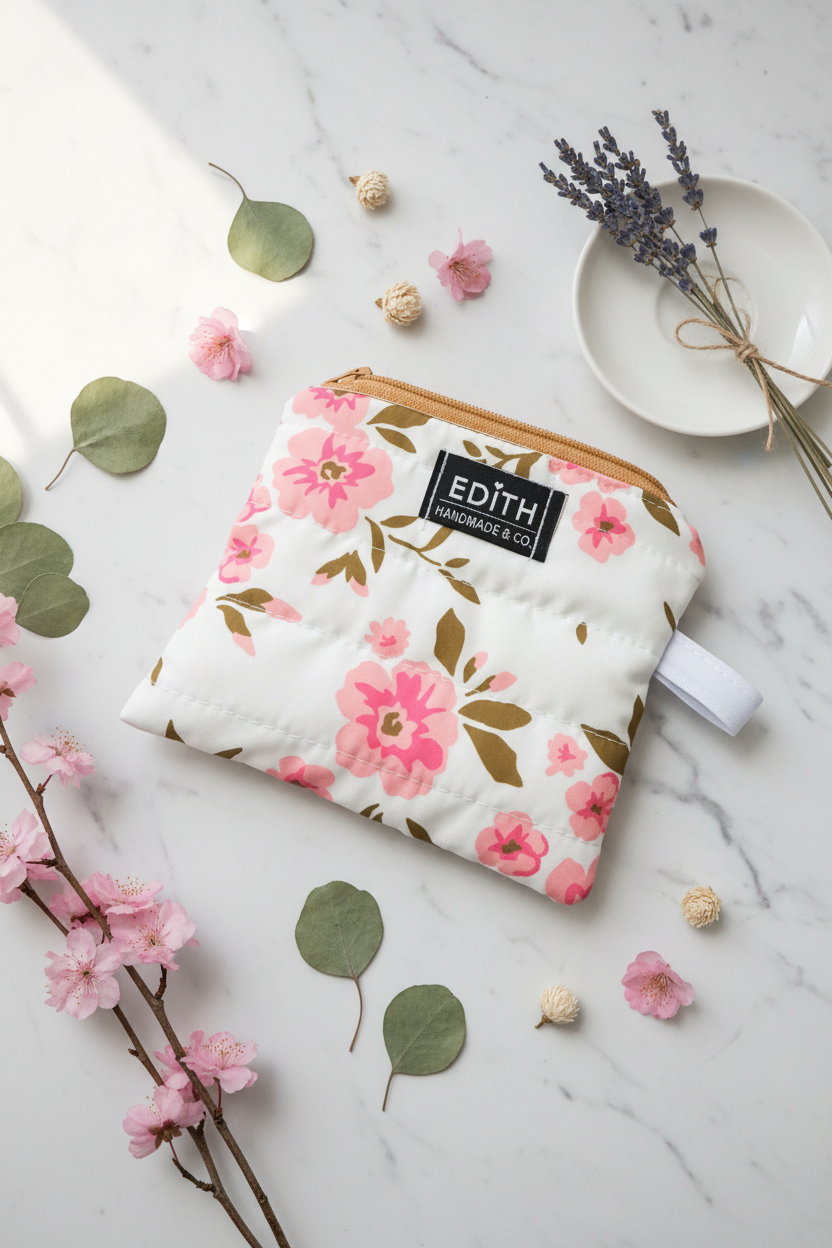 Pink garden Zipper wallet, handmade zipper wallet