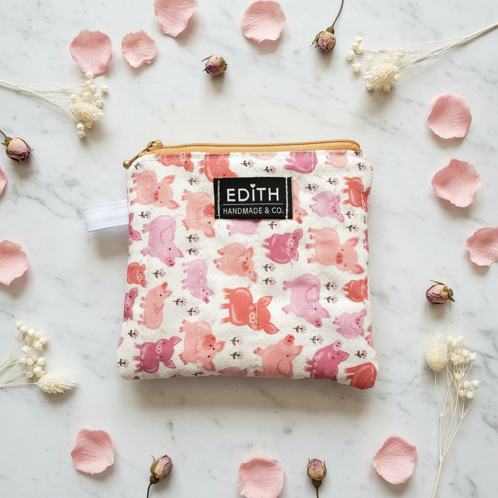 Piglet Zipper wallet, handmade zipper wallet