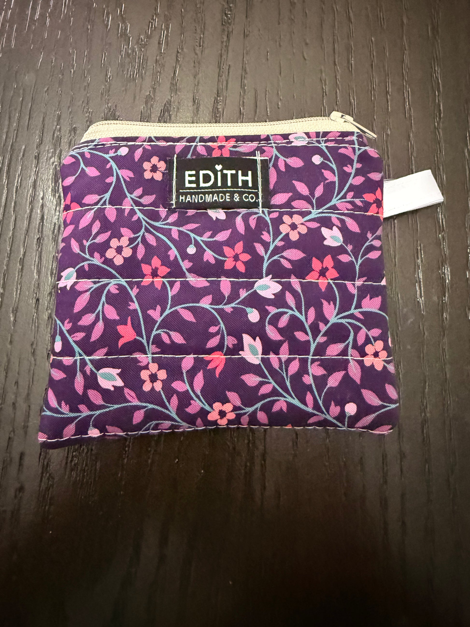 Plum florals Zipper wallet, handmade zipper wallet