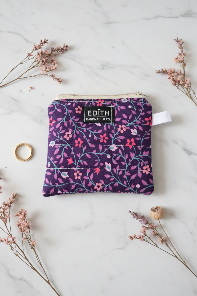 Plum florals Zipper wallet, handmade zipper wallet