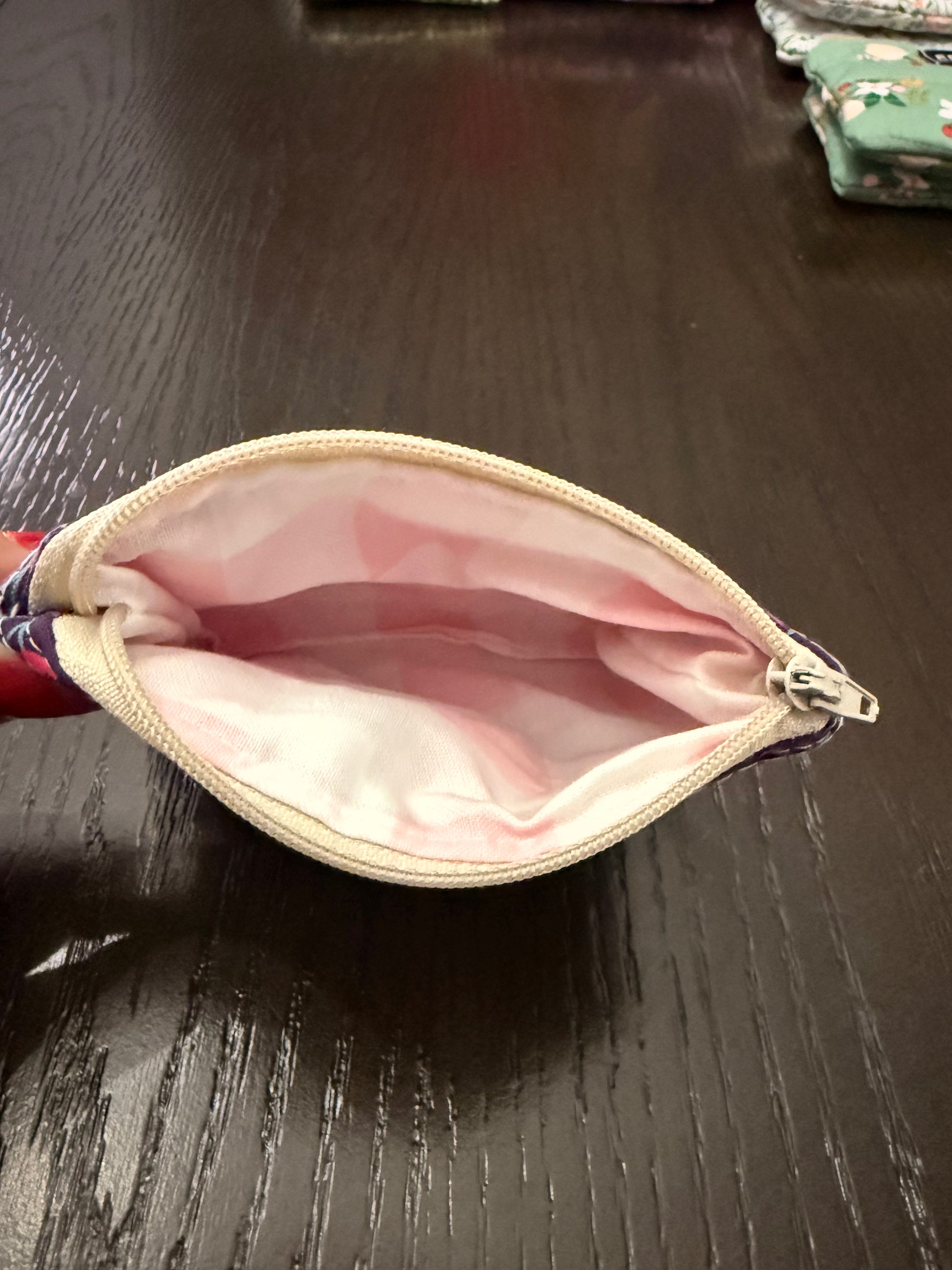 Plum florals Zipper wallet, handmade zipper wallet