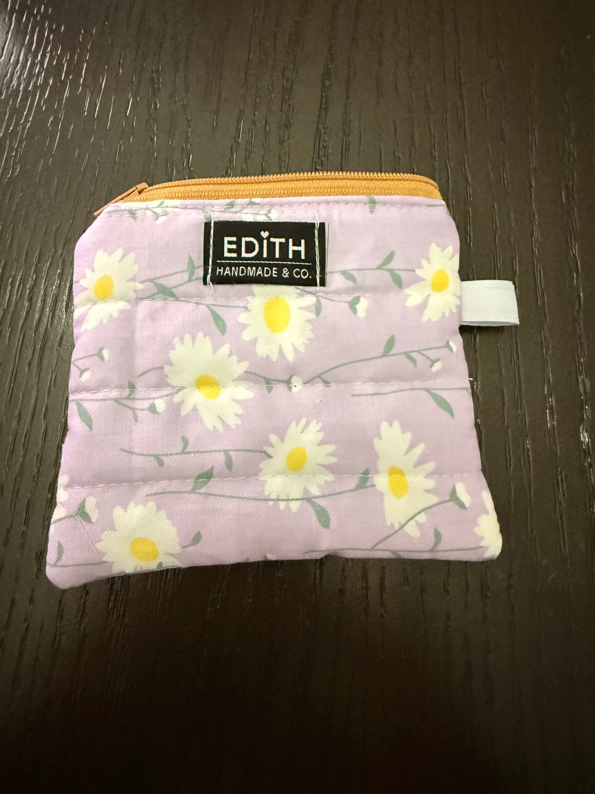 Lavender Daisy Zipper wallet, handmade zipper wallet