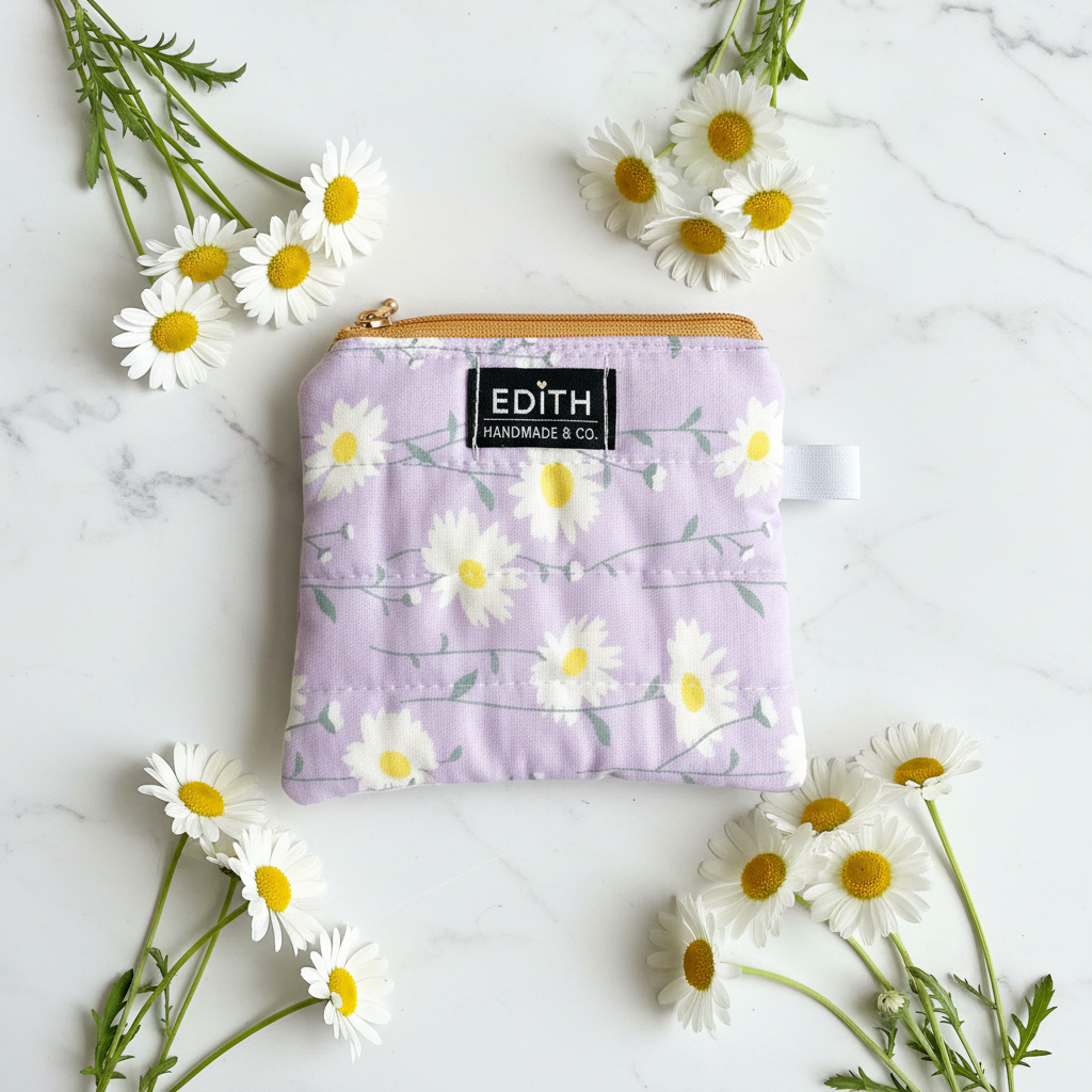 Lavender Daisy Zipper wallet, handmade zipper wallet