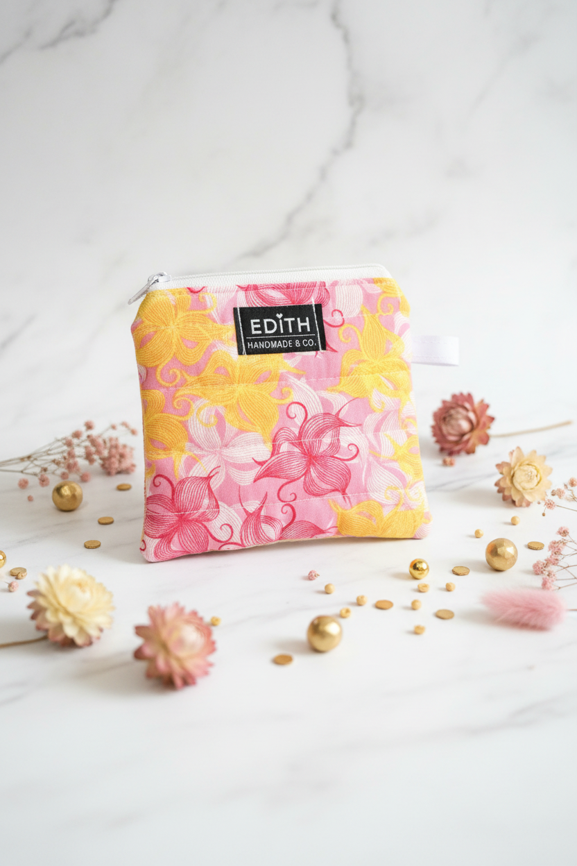 Pink lemonade Zipper wallet, handmade zipper wallet