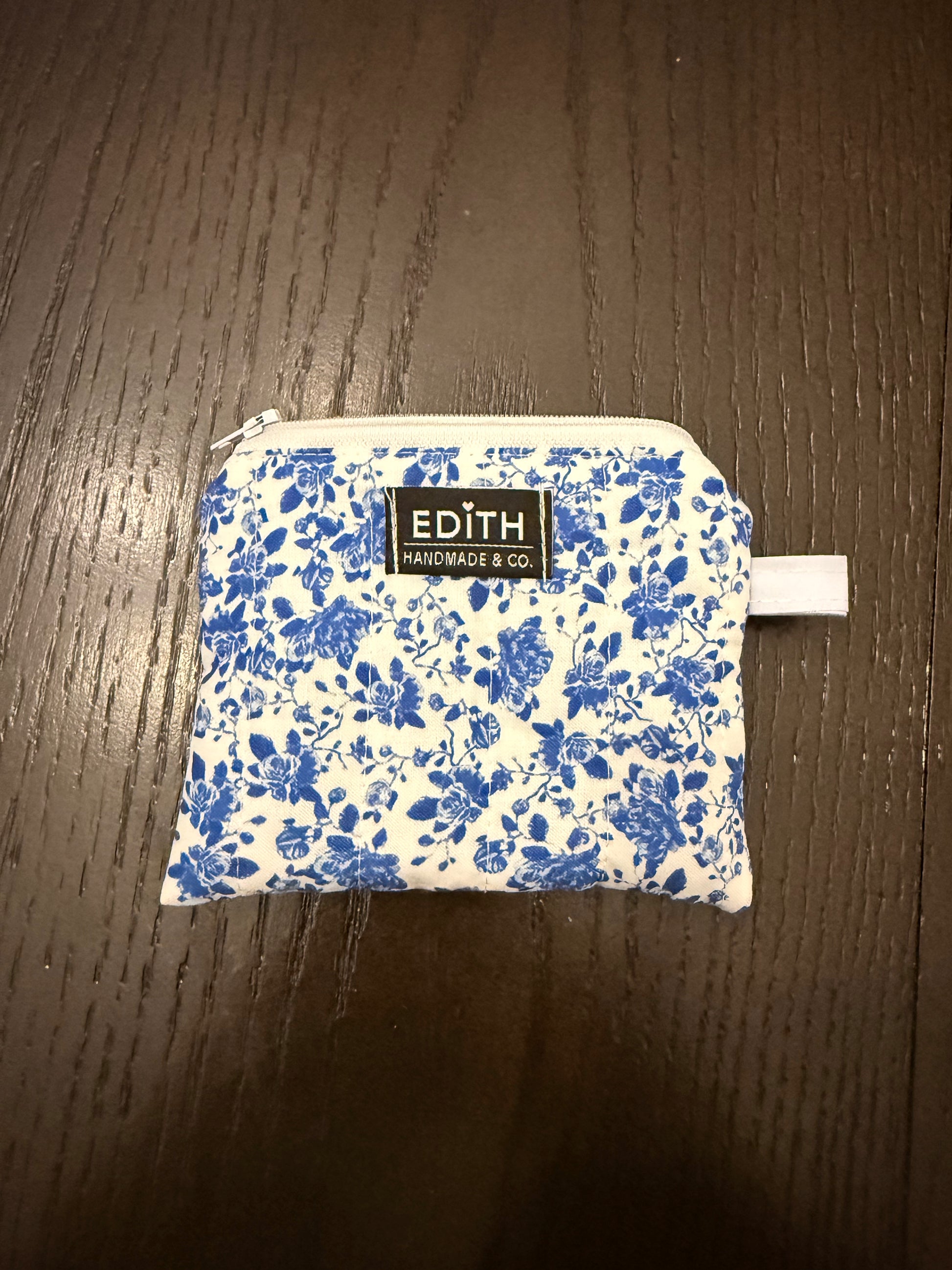 Blue botanical Zipper wallet, handmade zipper wallet