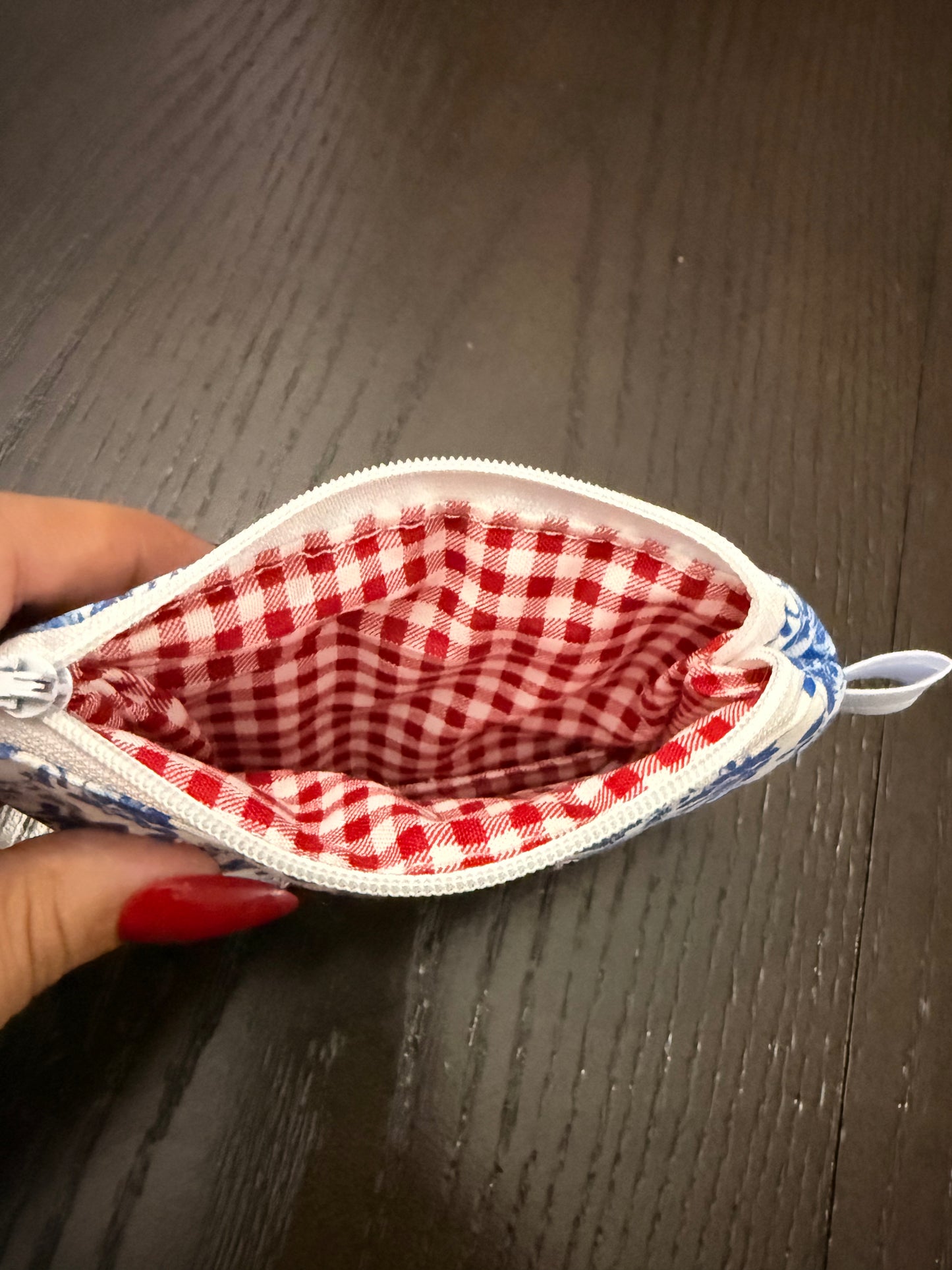 Blue botanical Zipper wallet, handmade zipper wallet