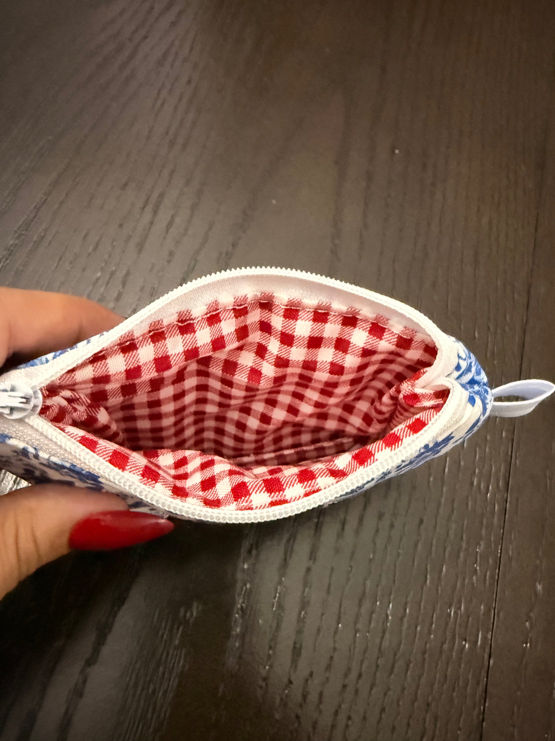 Blue botanical Zipper wallet, handmade zipper wallet
