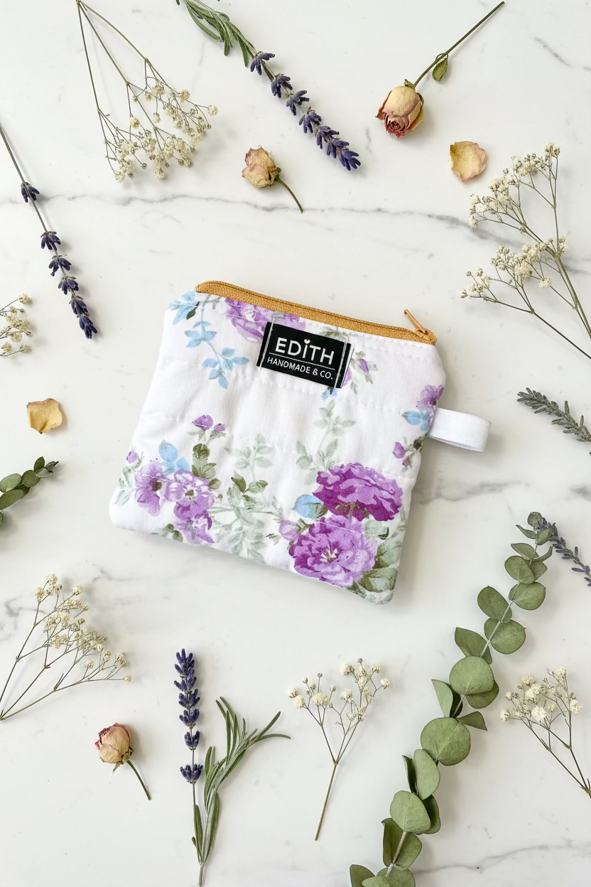 Purple wildflowers Zipper wallet, handmade zipper wallet