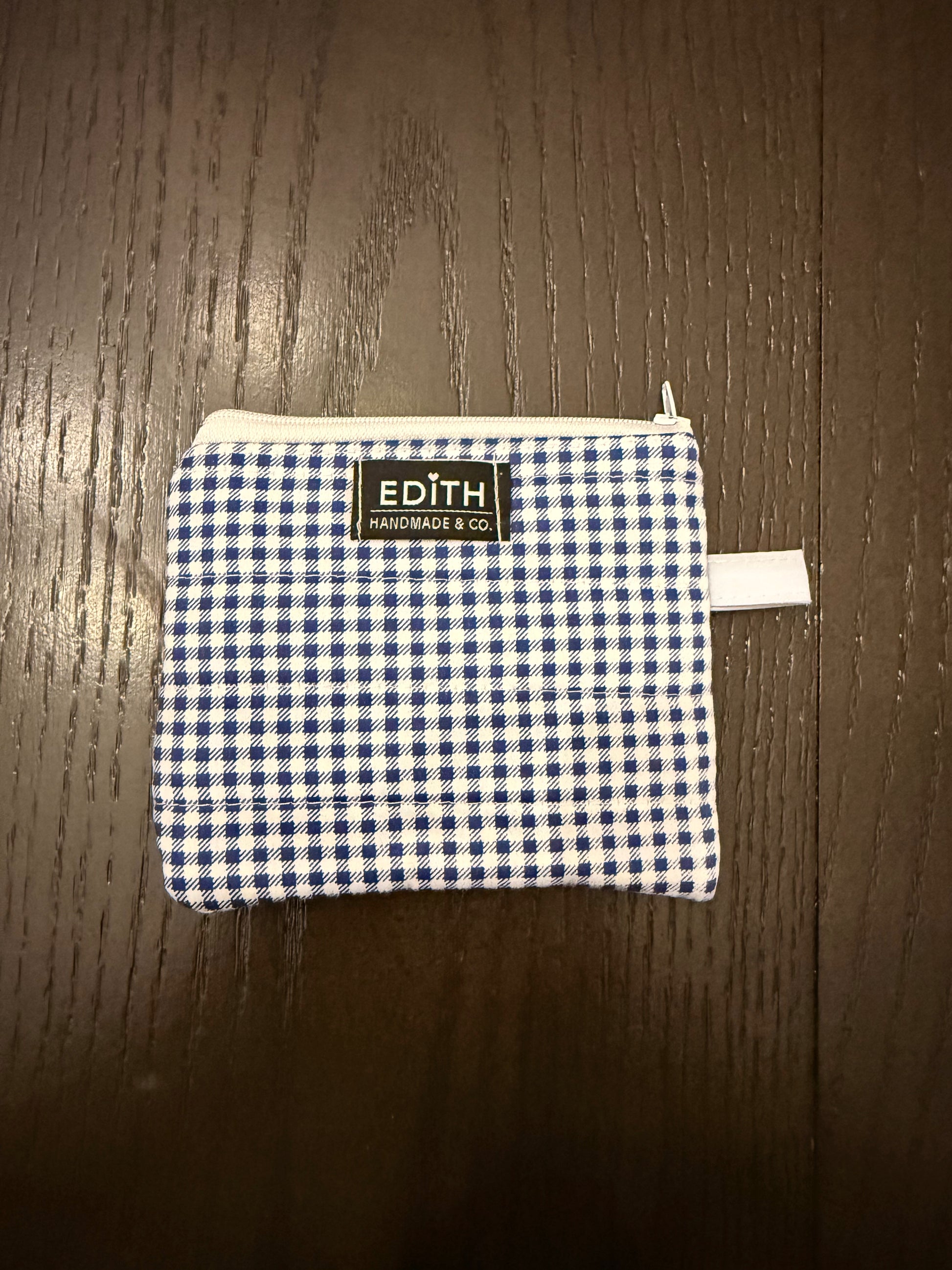 Blue gingham Zipper wallet, handmade zipper wallet