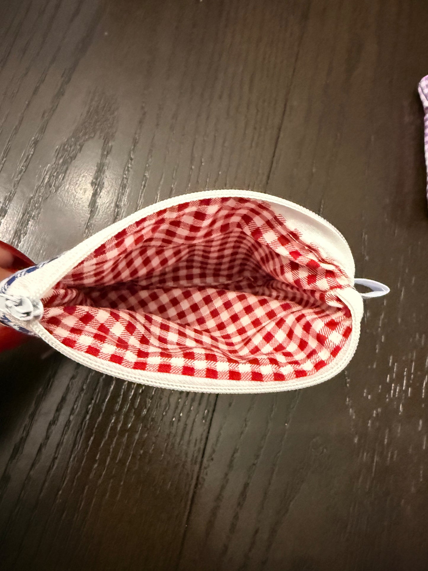 Blue gingham Zipper wallet, handmade zipper wallet