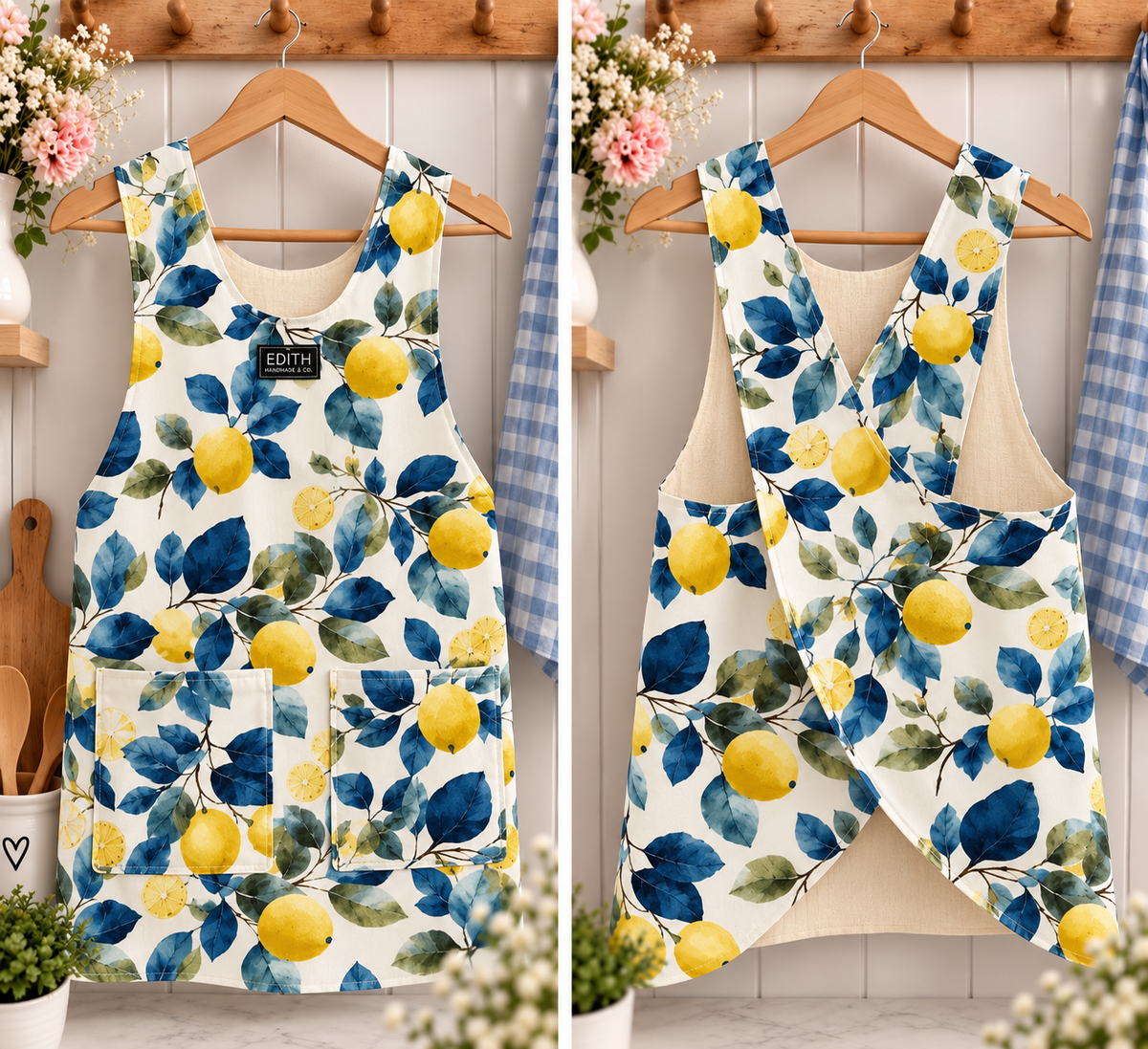 Amalfi Lemons Cross-Back Apron, handmade apron