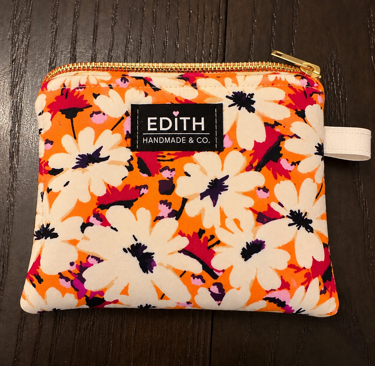 Tangerine Daisies Zipper wallet, handmade zipper wallet