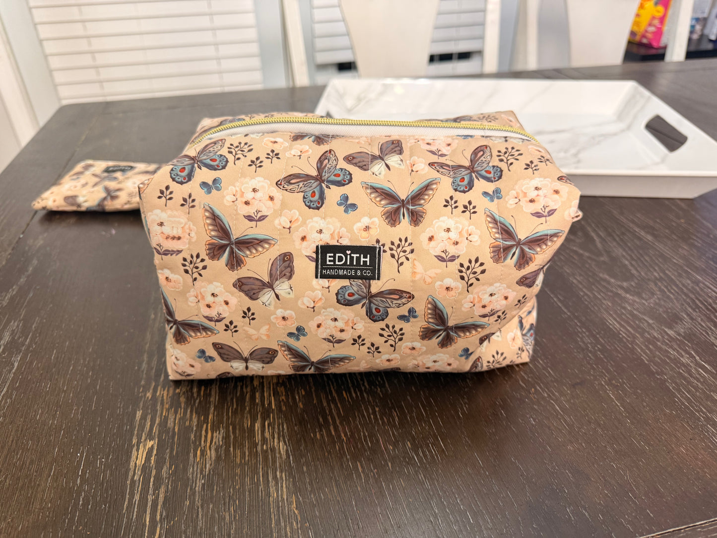 Nude Butterfly Boxy Makeup Bag