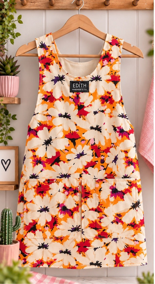 The Edith Cross-Back Apron PDF Pattern, handmade floral print apron front view