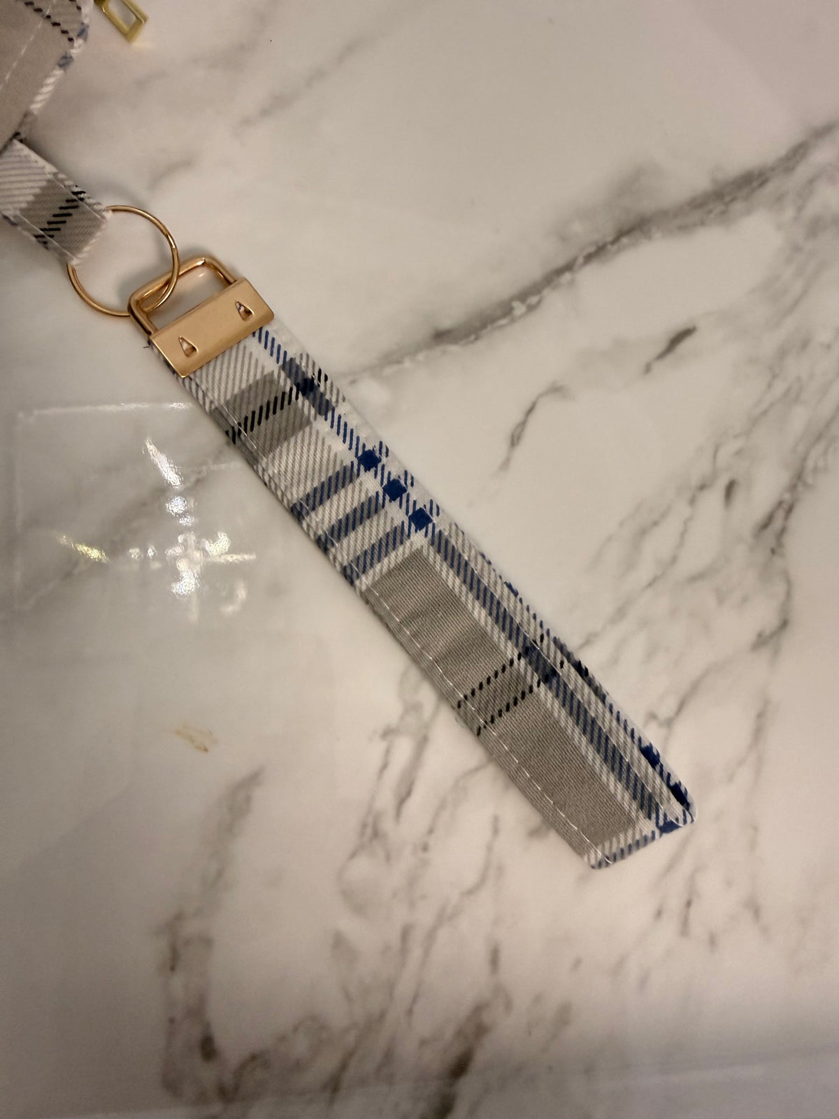Blue Plaid Keychain Wristlet