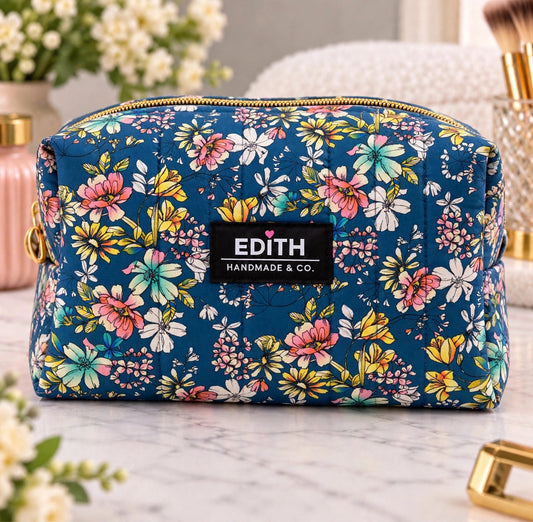 Navy Garden Boxy Makeup Bag
