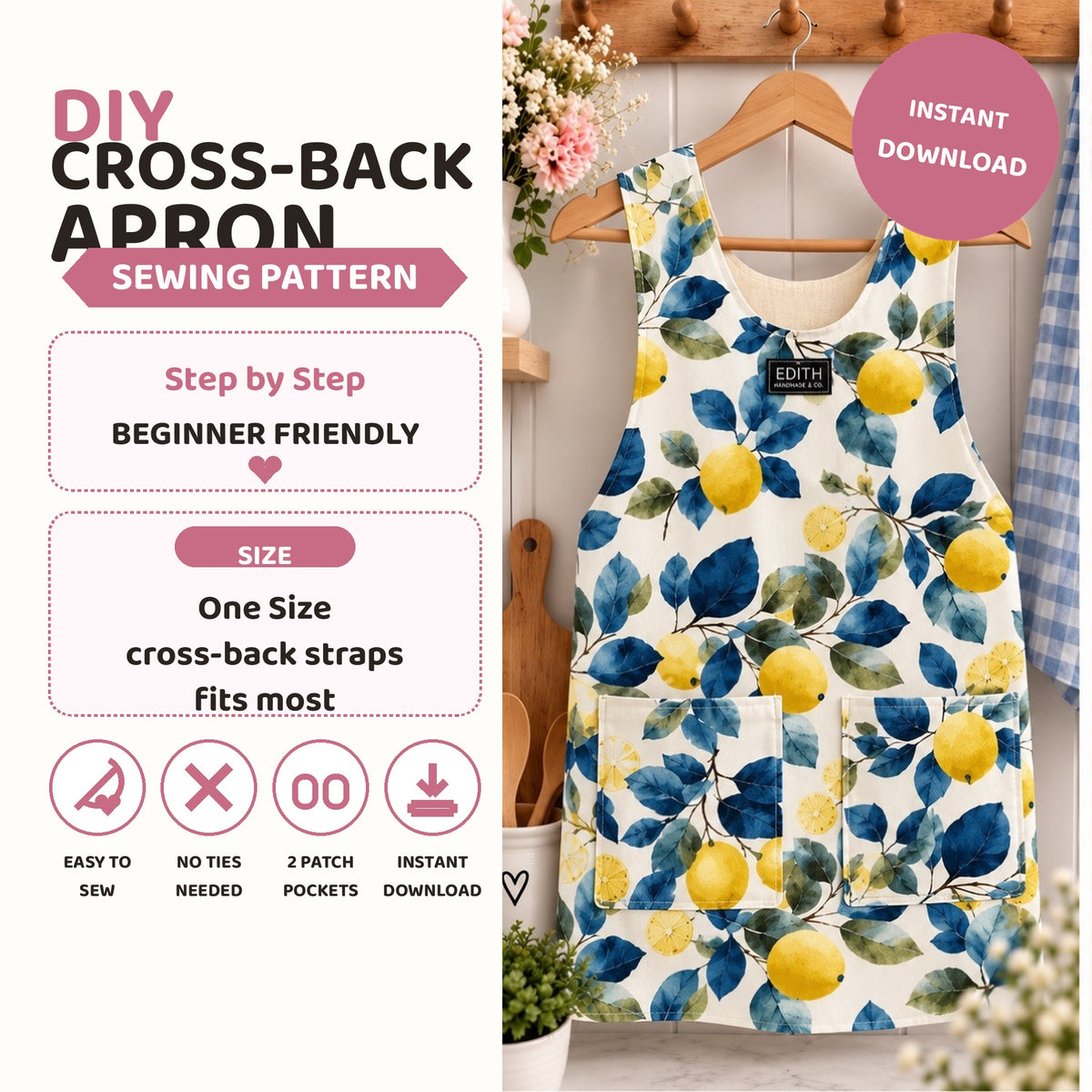 The Edith Cross-Back Apron PDF Pattern