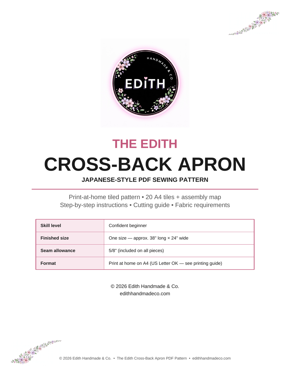 The Edith Cross-Back Apron PDF Pattern